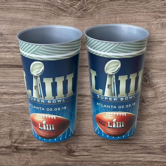 2 (TWO) Official NFL Superbowl LIII Patriots v Rams 32 oz Plastic Cups NEW - Picture 8 of 8